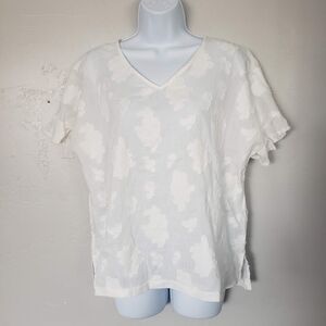 Sweet Salt NWOT Women's 10 White Short Sleeve Blouse Raised Pattern Shirt Top